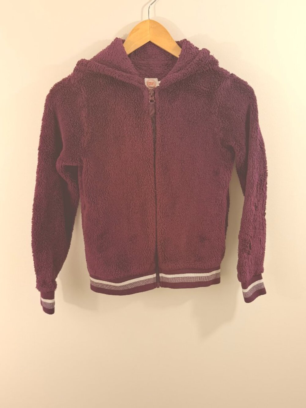 Wonder Nation Girls Plum Purple Fuzzy Sherpa Fleece Zip Up Hoodie Jacket Medium